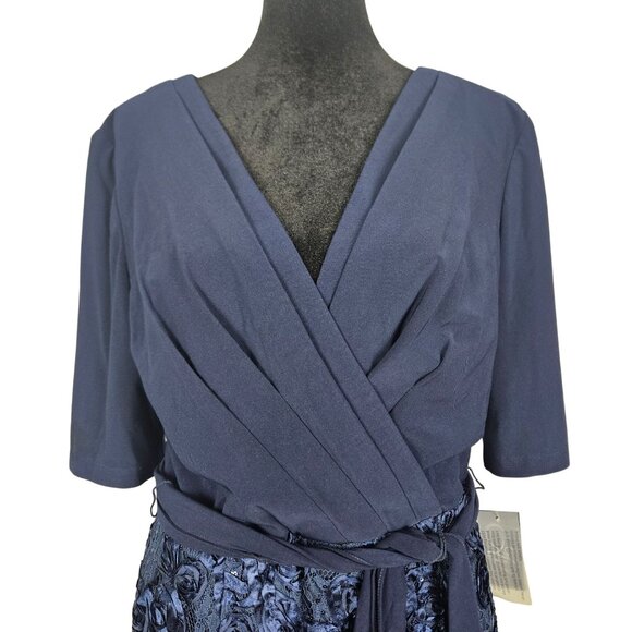 Alex Evenings Navy Tea-Length Soutache Sequined Dress Tie Belt Size 8 Party - Picture 5 of 11